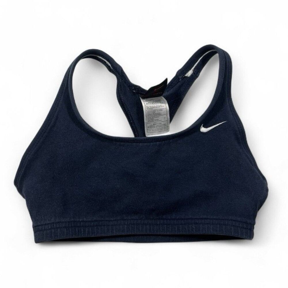 Vintage 90s Nike Sports Bra Navy Blue White Swoosh USA Made Size S